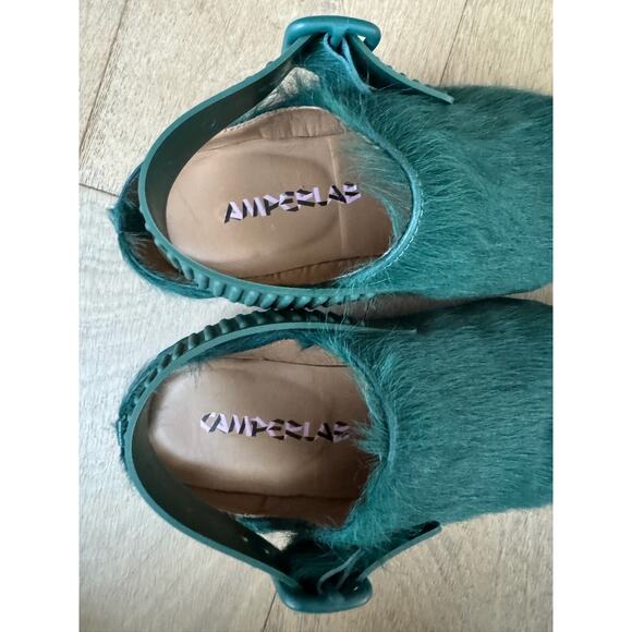 CamperLab Venga Mules Sz 38 Unisex Green Long Calf Hair Leather Clogs Slingbacks - Picture 8 of 15